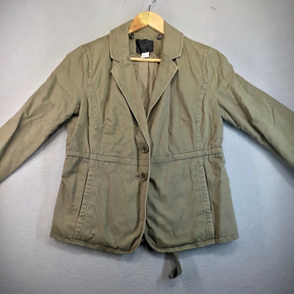J.Crew Collection Womens 2 Olive Green Cotton Utility Blazer Jacket 29211 FA10